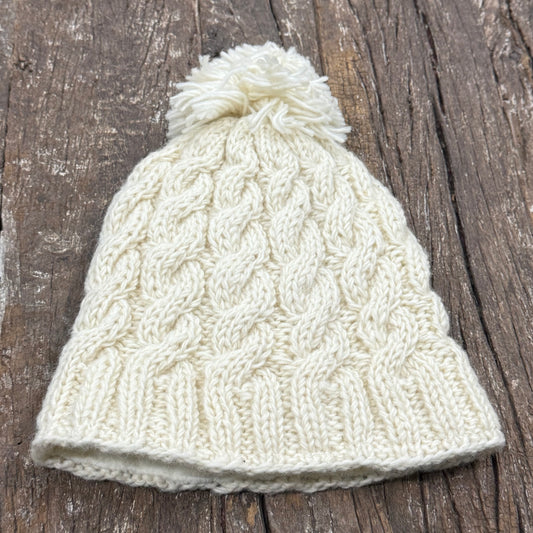 100% WOOL HAND KNITTED FLEECE LINED BEANY