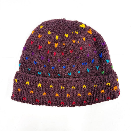 100% WOOL HAND KNITTED FLEECE LINED BEANY MINI HEARTS