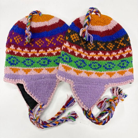 100% WOOL HAND KNITTED BEANY FLEECE LINED ASSORTED