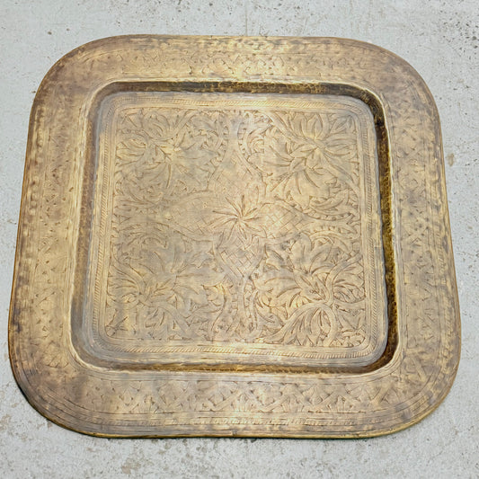 BRASS ANTIQ FINISH SQUARE PLATE 52cm