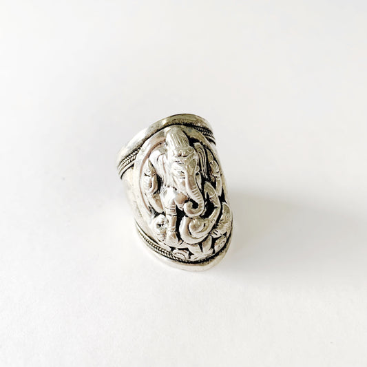 SILVER-PLATED GANESH RING