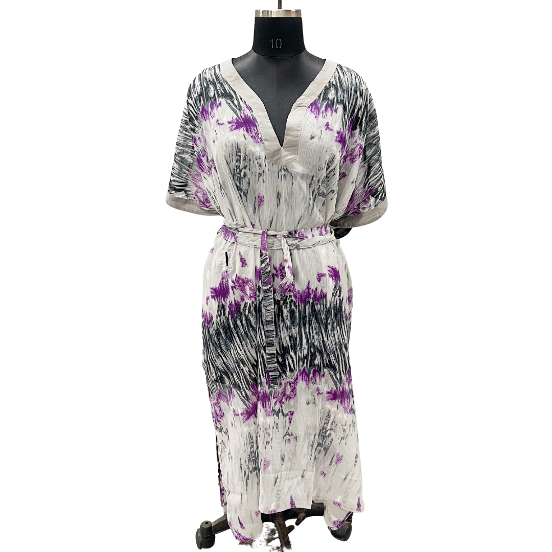 Black and Purple Tie-Dye Kaftan Dress