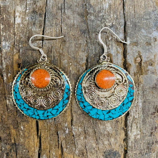 HANDMADE 925 SILVER HOOK TIBETAN EARRING