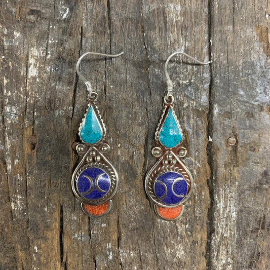 HANDMADE 925 SILVER HOOK TIBETAN EARRING