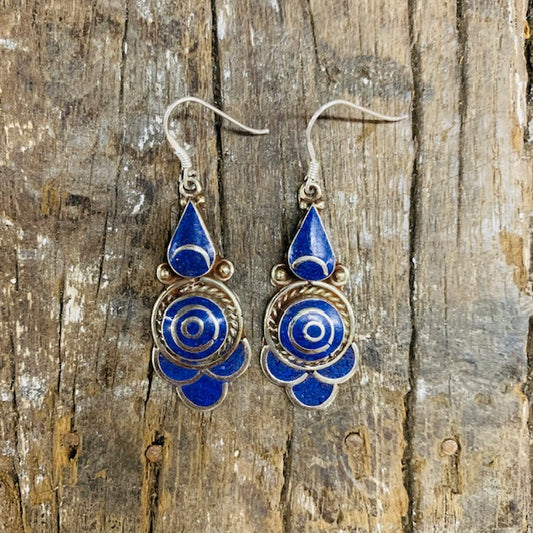HANDMADE 925 SILVER HOOK TIBETAN EARRING