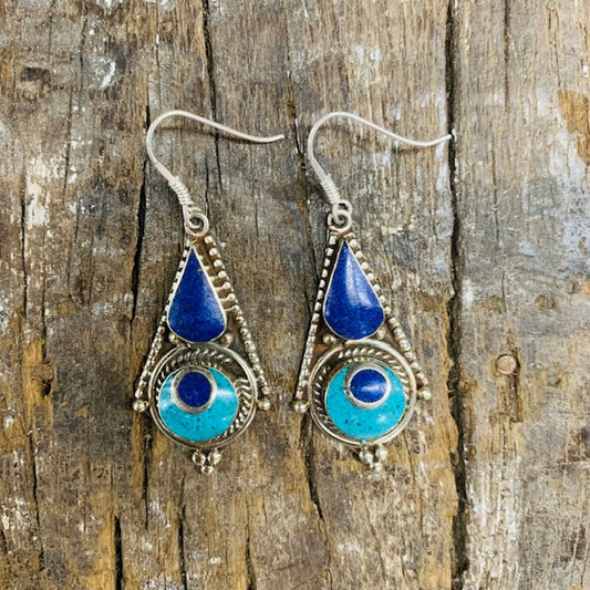 HANDMADE 925 SILVER HOOK TIBETAN EARRING