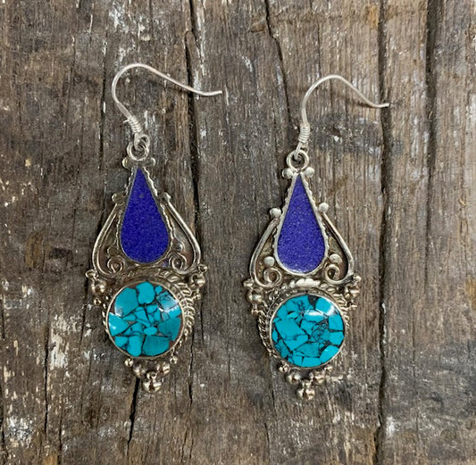 HANDMADE 925 SILVER HOOK TIBETAN EARRING