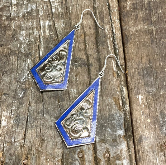 HANDMADE 925 SILVER HOOK TIBETAN EARRING