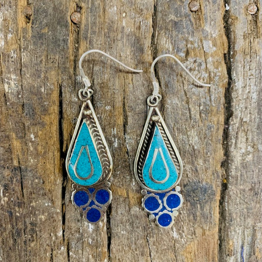 HANDMADE 925 SILVER HOOK TIBETAN EARRING
