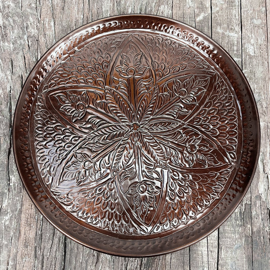 BRASS FINISH EMBOSSED FLORAL PLATE 41x3CM