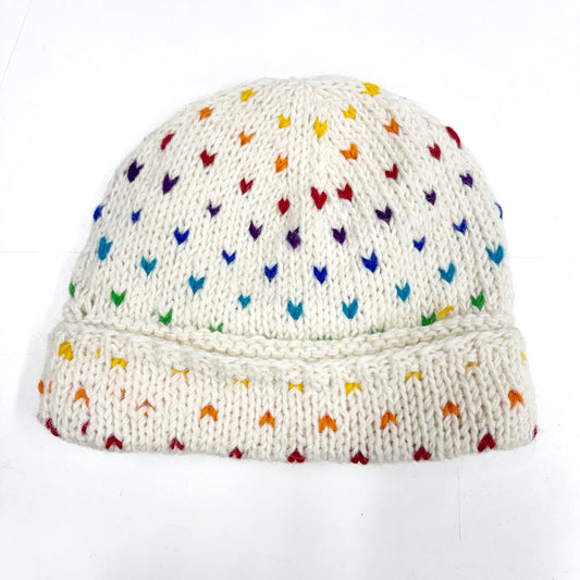 100% WOOL HAND KNITTED FLEECE LINED BEANY MINI HEARTS