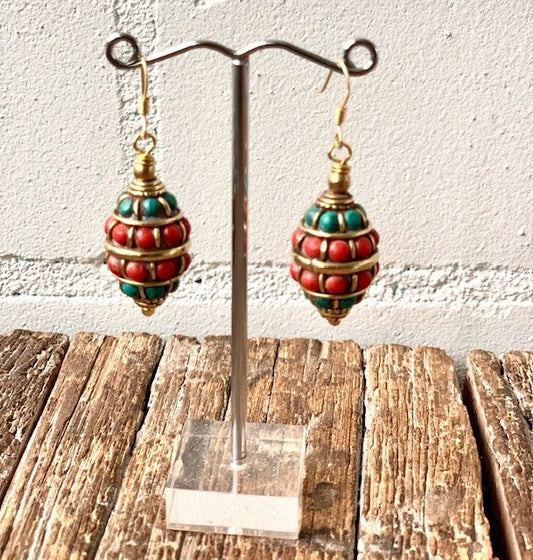 HANDMADE 925 SILVER HOOK TIBETAN EARRING