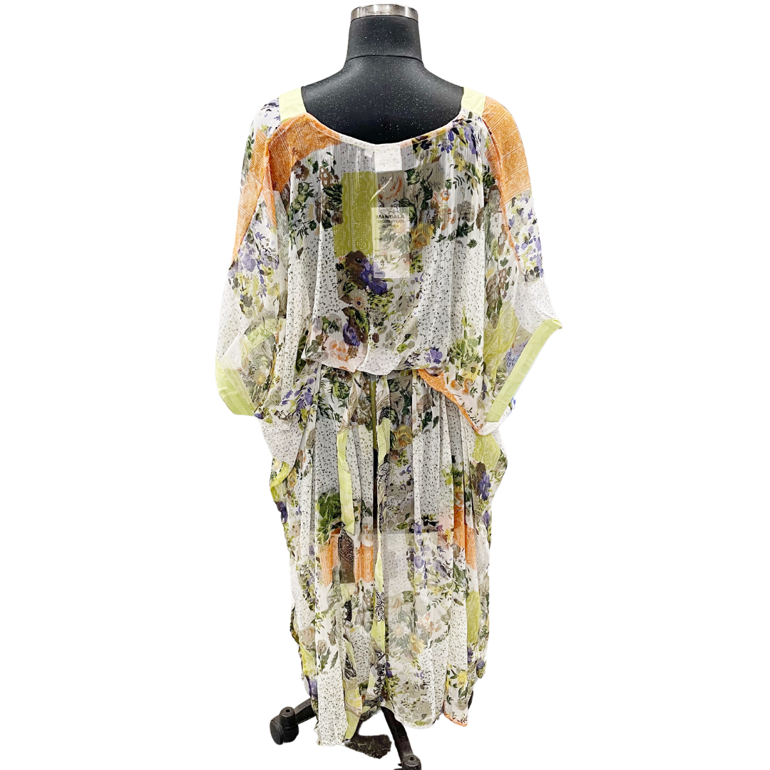 Floral Sheer Kaftan Dress with Soft Pastels