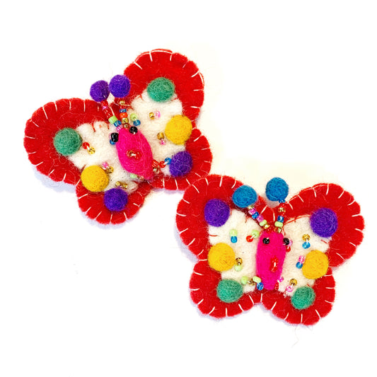 EMBROIDERED BUTTERFLY BROOCH RED - 5x7CM