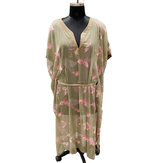 Olive and Pink Sheer Kaftan Dress