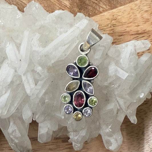 STERLING SILVER MULTI STONE PENDANT -GARNET, PERIDOT, AMETHYST, CITRINE