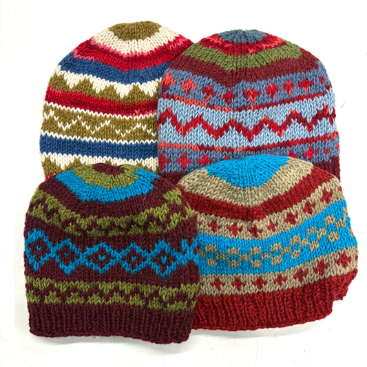 100% WOOL HAND KNITTED BEANY FLEECE LINED