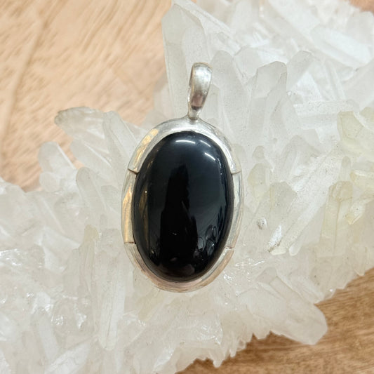 STERLING SILVER BLACK LACE AGATE PENDANT