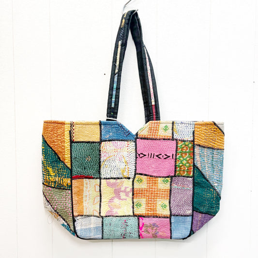 HAND STITCHED VINTAGE KANTHA SHOULDER BAG 50x32CM