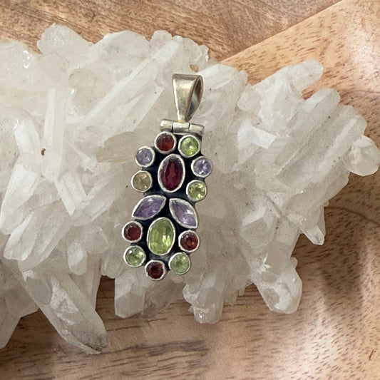 STERLING SILVER MULTI STONE PENDANT -GARNET, PERIDOT, AMETHYST, CITRINE