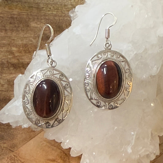 STERLING SILVER TIGERS EYE EARRING