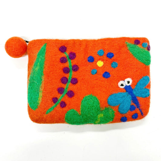 HANDMADE FELT DRAGONFLY PURSE (ORANGE) 15X11CM