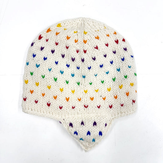 100% WOOL HAND KNITTED EARMUFF BEANY MINI HEARTS
