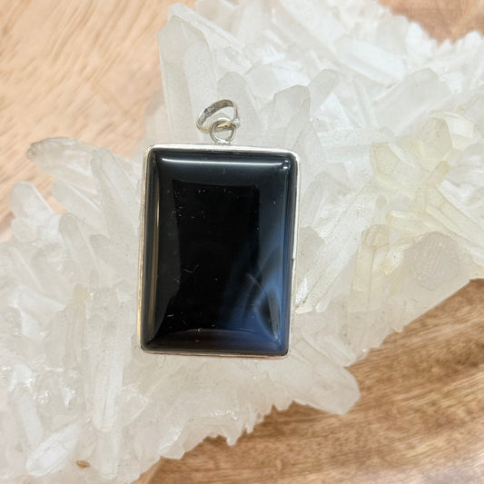 STERLING SILVER BLACK LACE AGATE PENDANT
