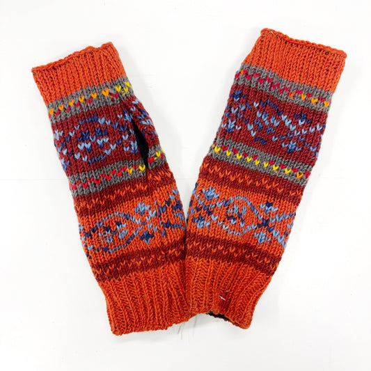 TANGERINE WOOL HAND KNITTED GLOVES