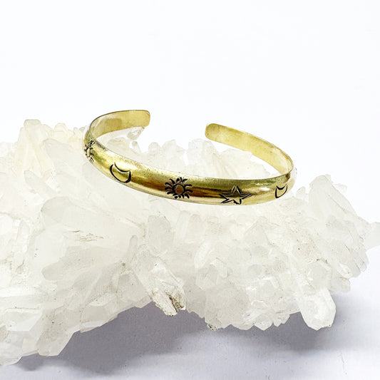 PURE BRASS SUN MOON V2 CARVED CUFF