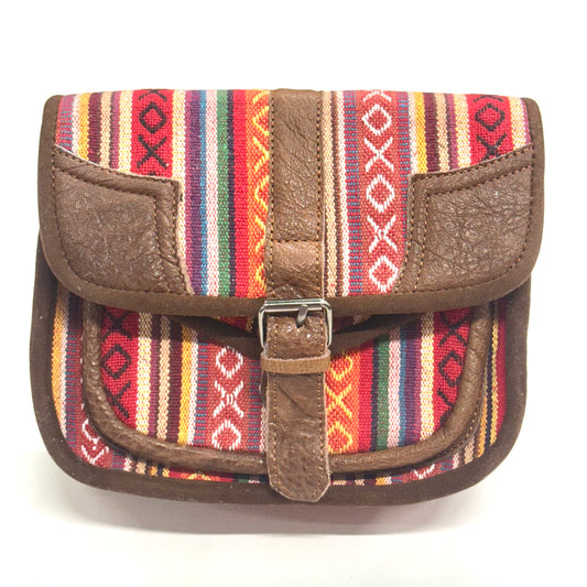 Cross Shoulder Handmade Leather & Cotton Bag 23x21cm