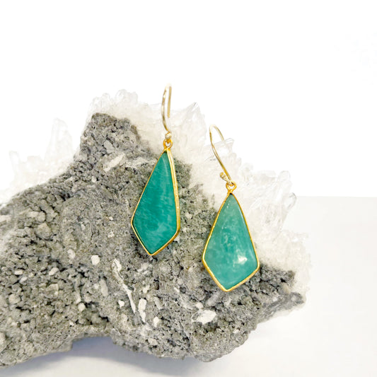 14K Gold plated Brass Amazonite Geometric Earrings 4.5x2CM