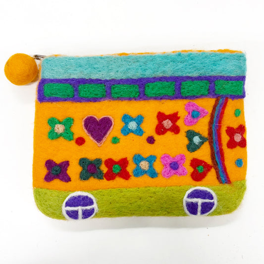 HANDMADE FELT 'BOHO BUS' PURSE (SUN) 18X14CM