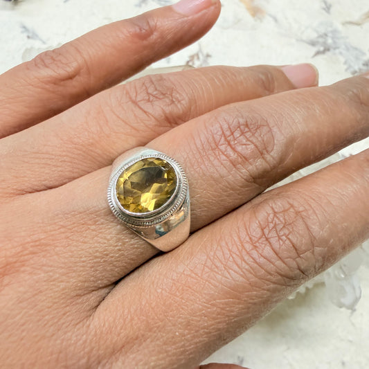 STERLING CITRINE STONE SILVER RING