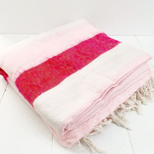 WOOL 'PINK STRIPE' BLEND HANDLOOM BLANKET 110X260CM