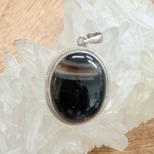 STERLING SILVER BLACK LACE AGATE PENDANT