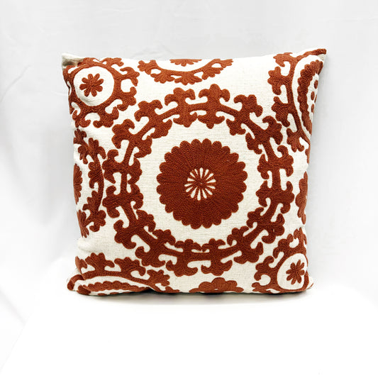 ‘SUZANI SUNBURST’ EMBROIDERY COTTON CUSHION IN ‘CRIMSON’ 45x45CM