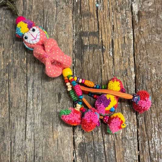 HANDMADE POMPOM MONKEY KEY HOLDER