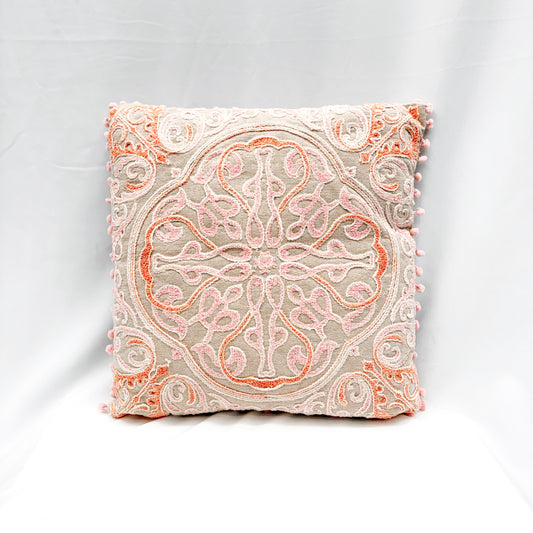 “SUZANI STITCH” EMBROIDERED CUSHION W/INSERT 45CM IN “PEACH”
