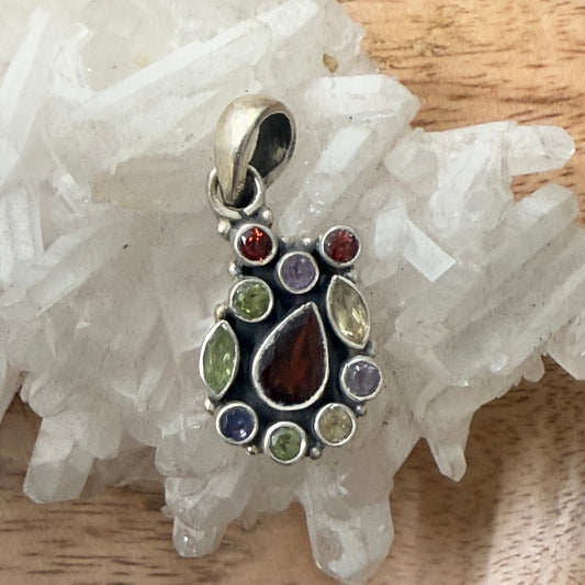 STERLING SILVER MULTI STONE PENDANT -GARNET, PERIDOT, AMETHYST, CITRINE