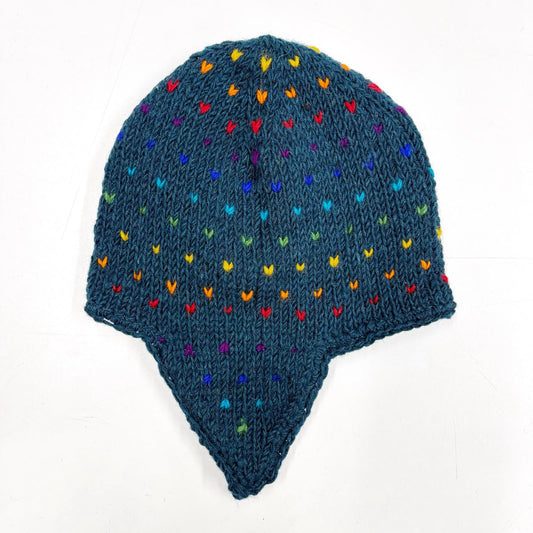 100% WOOL HAND KNITTED EARMUFF BEANY TINY HEARTS