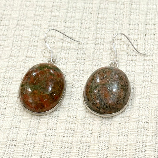 925 SILVER Unakite JASPER EARRING
