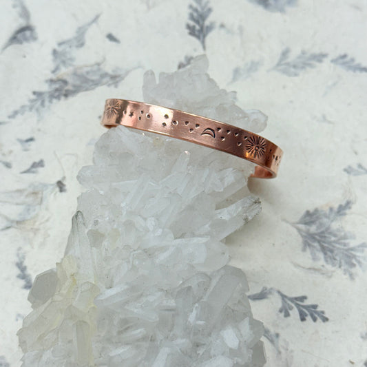 PURE COPPER HEALING SUN MOON ENGRAVING CUFF