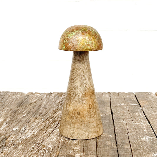 GOLDEN WOODEN MUSHROOM 14.5x6cm