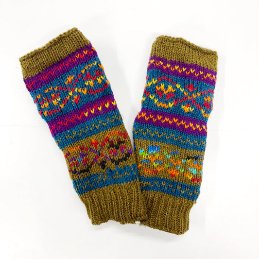 OLIVE WOOL HAND KNITTED GLOVES