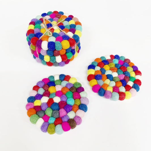 FELT BALL COASTER MINI MULTICOLOUR 10CM