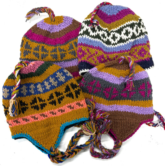 100% WOOL HAND KNITTED BEANY FLEECE LINED ASSORTED