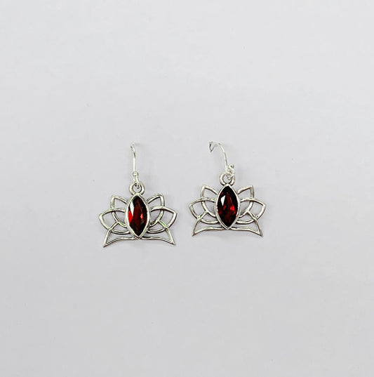 Garnet Lotus 925 Sterling Silver Earring
