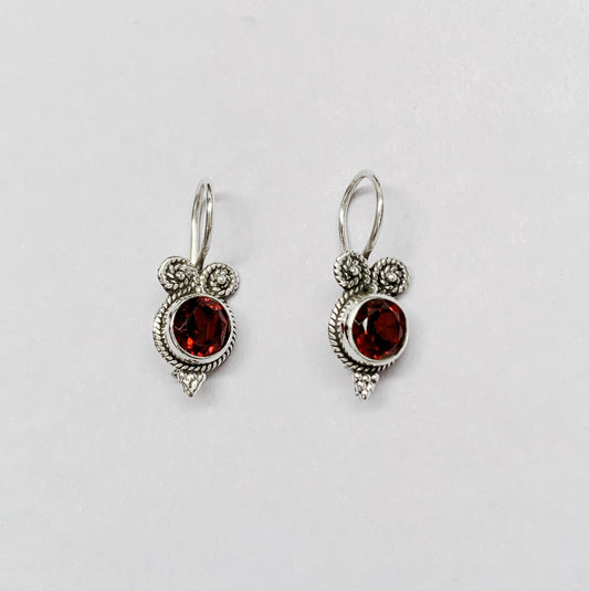 FACETED Garnet 925 Sterling Silver Earring