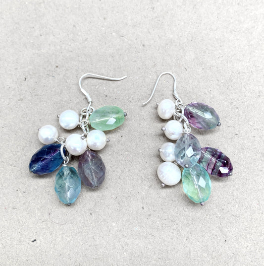 Fluorite & Pearl Sterling Silver Earring